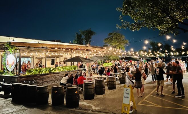 Macushla patio at night cropped - Illinois Brewing